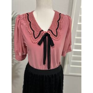 Vintage Zero 2 Eight Rose Shirt Black Lace Collar wm small